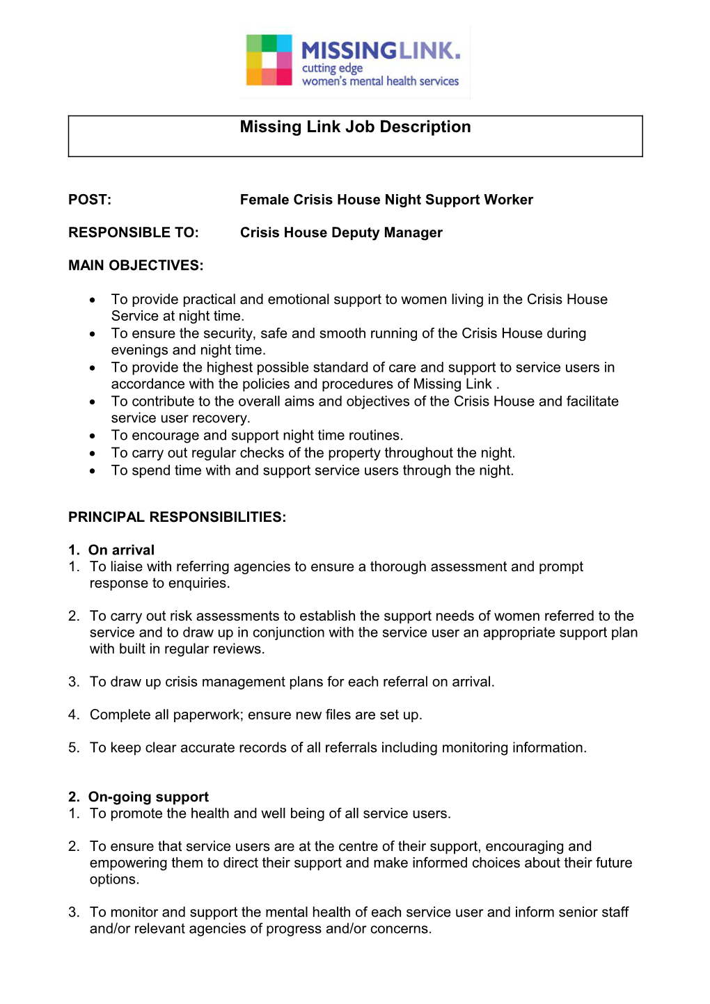 POST:Female Crisis House Night Support Worker