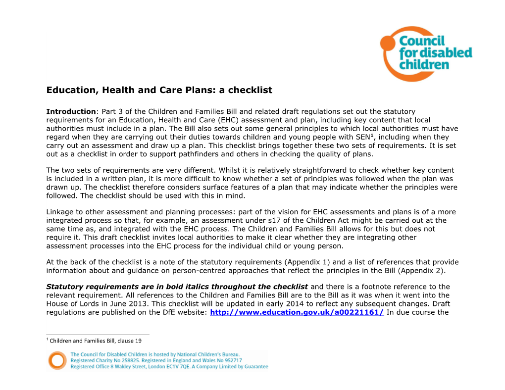 Education, Health and Care Plans: a Checklist