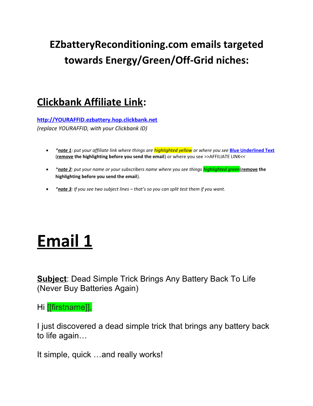 Ezbatteryreconditioning.Com Emails Targeted Towards Energy/Green/Off-Grid Niches