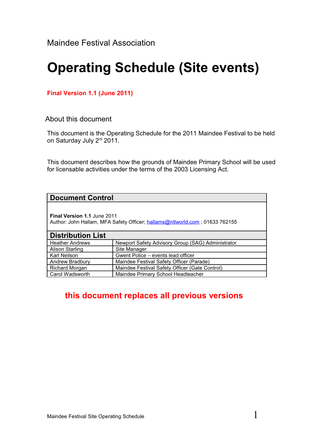 Part B Maindee Festival Safety Plan and Operating Schedule