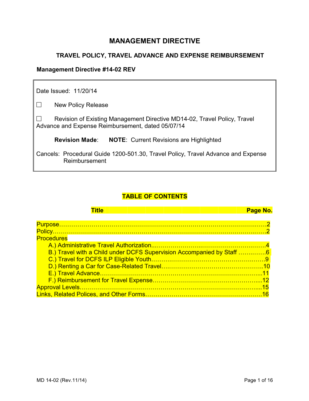 Travel Policy, Travel Advance and Expense Reimbursement