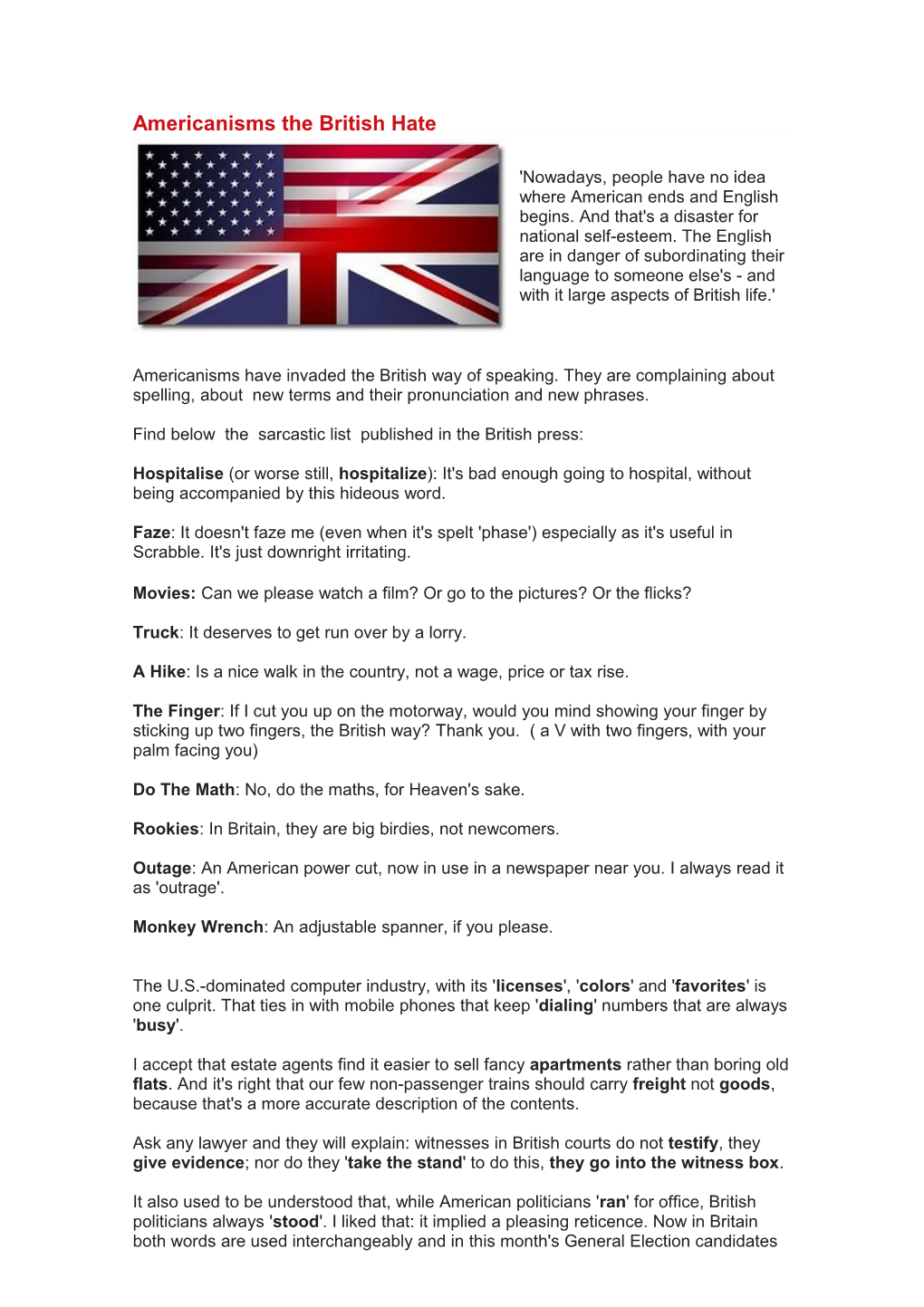 Americanisms the British Hate