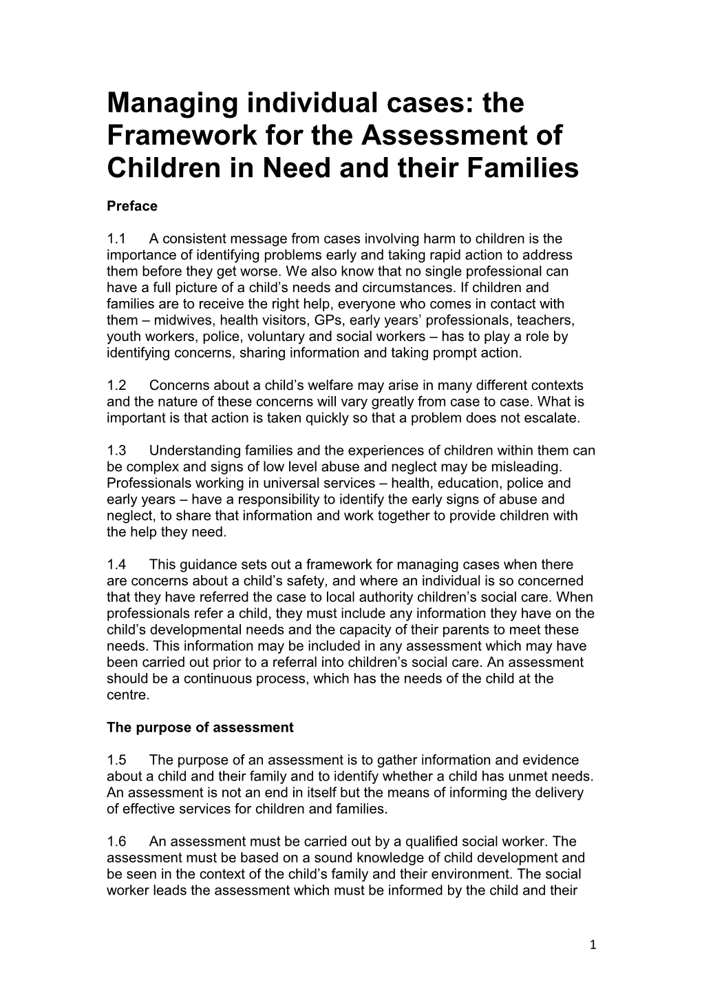 Managing Individual Cases: the Framework for the Assessment of Children in Need and Their