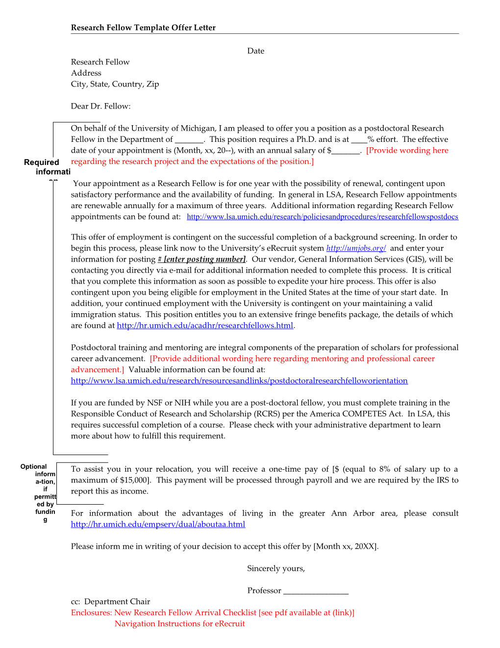 Research Fellowtemplate Offer Letter