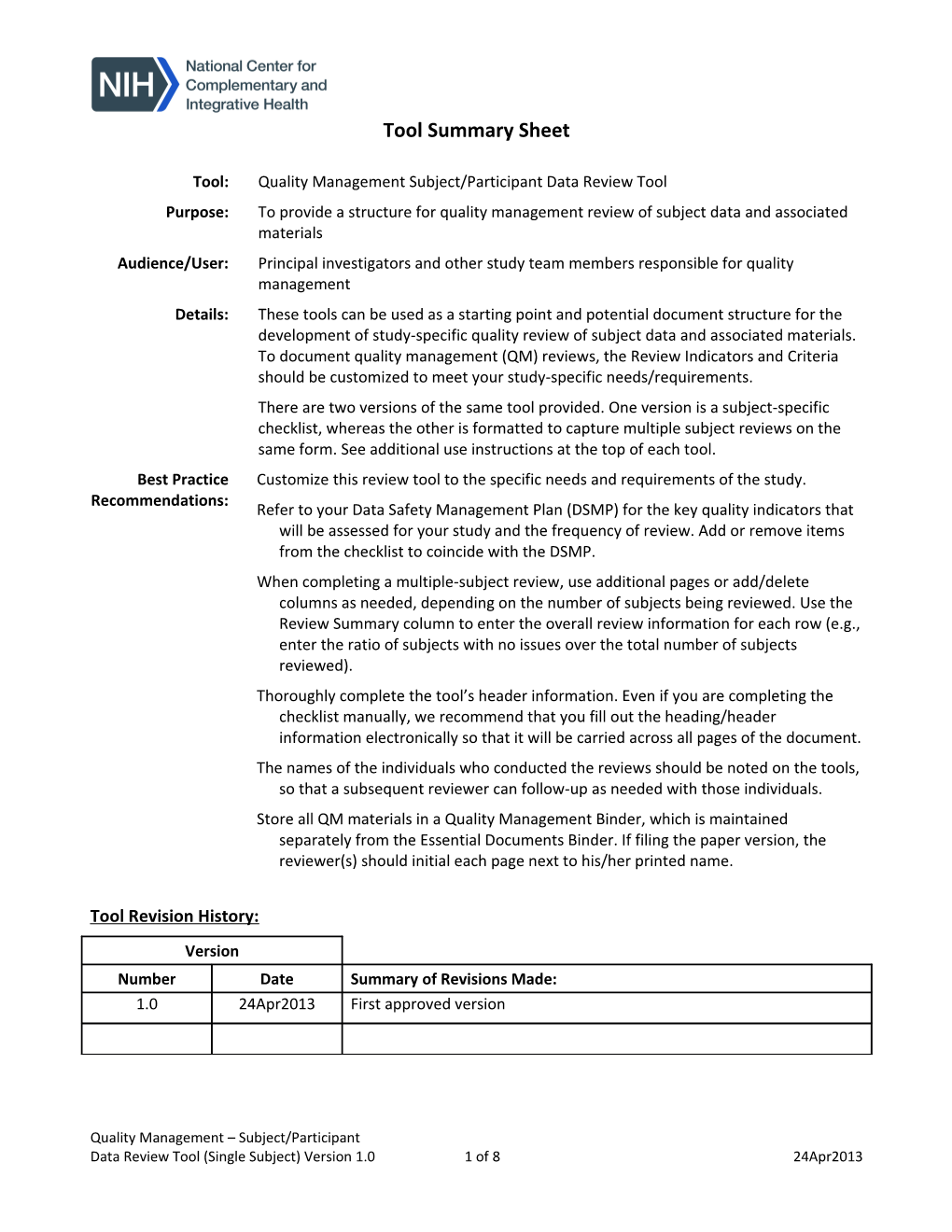 Quality Management Subject/Participant Data Review Tool