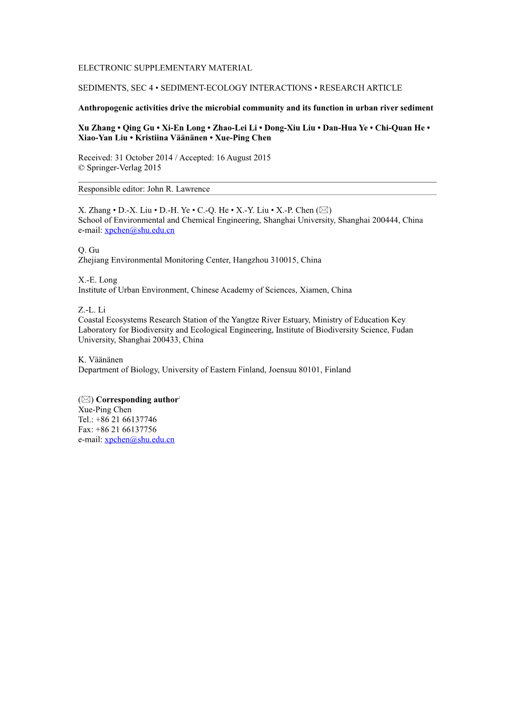 Sediments, Sec 4 Sediment-Ecology Interactions Research Article