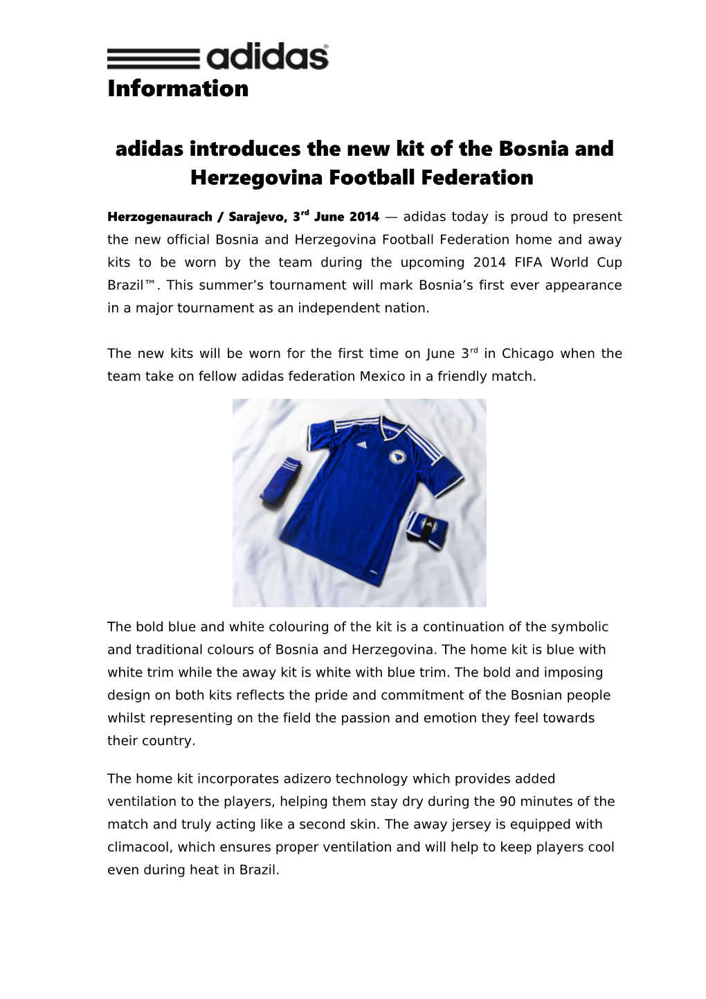 Adidas Introduces the New Kit of the Bosnia and Herzegovina Football Federation