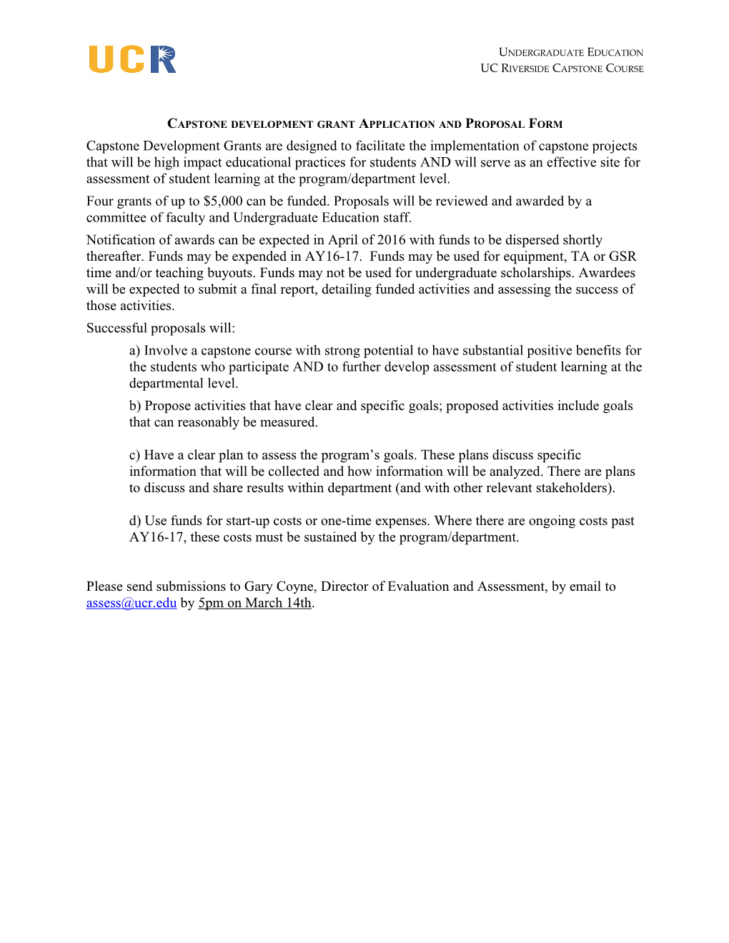 Capstone Development Grant Application and Proposal Form