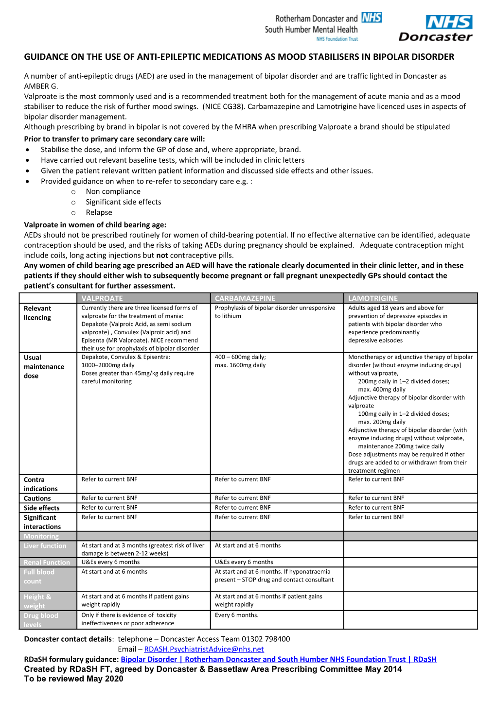 Guidance on the Use of Anti-Epileptic Medications As Mood Stabilisers in Bipolar Disorder