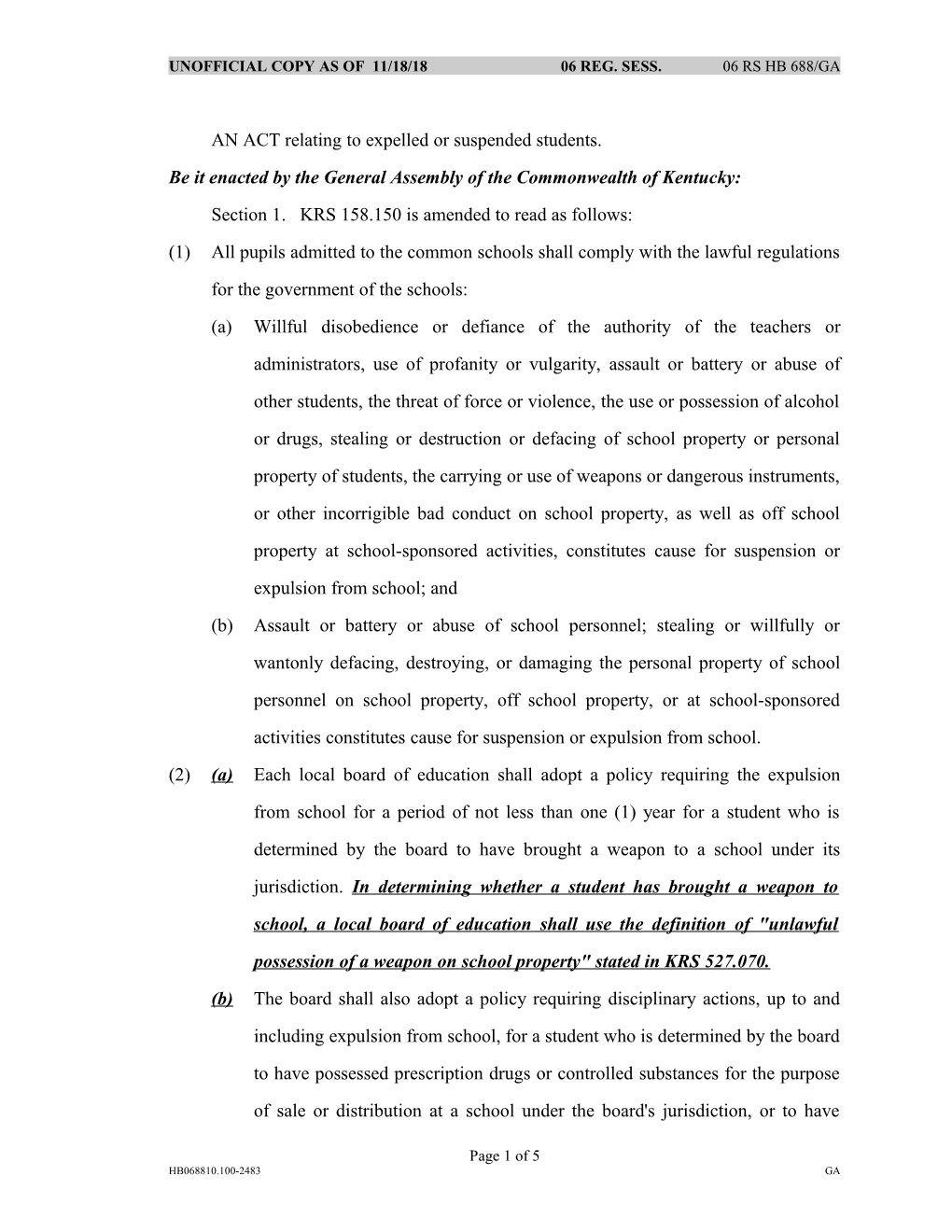 AN ACT Relating to Expelled Or Suspended Students
