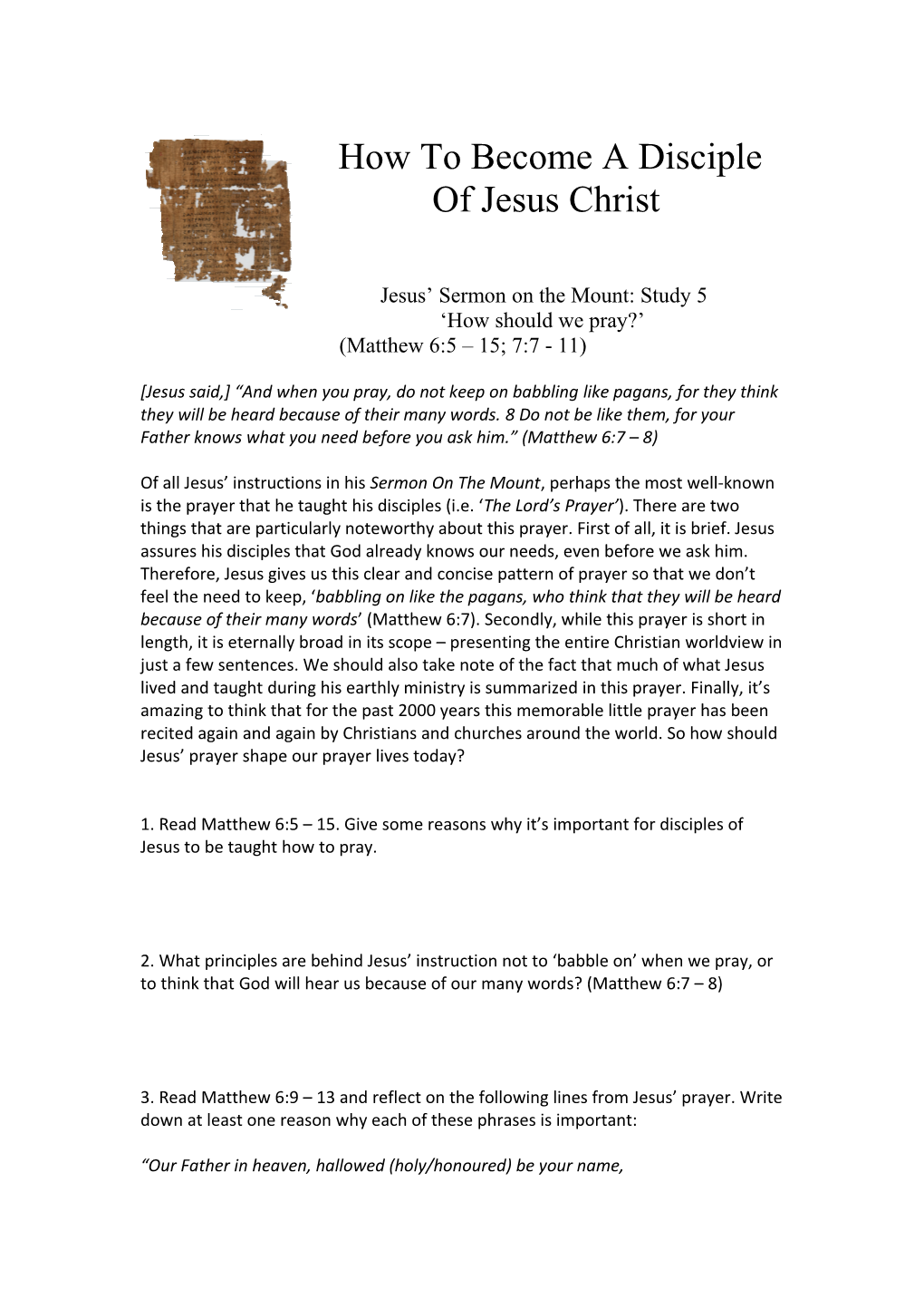Jesus Sermon on the Mount: Study 5