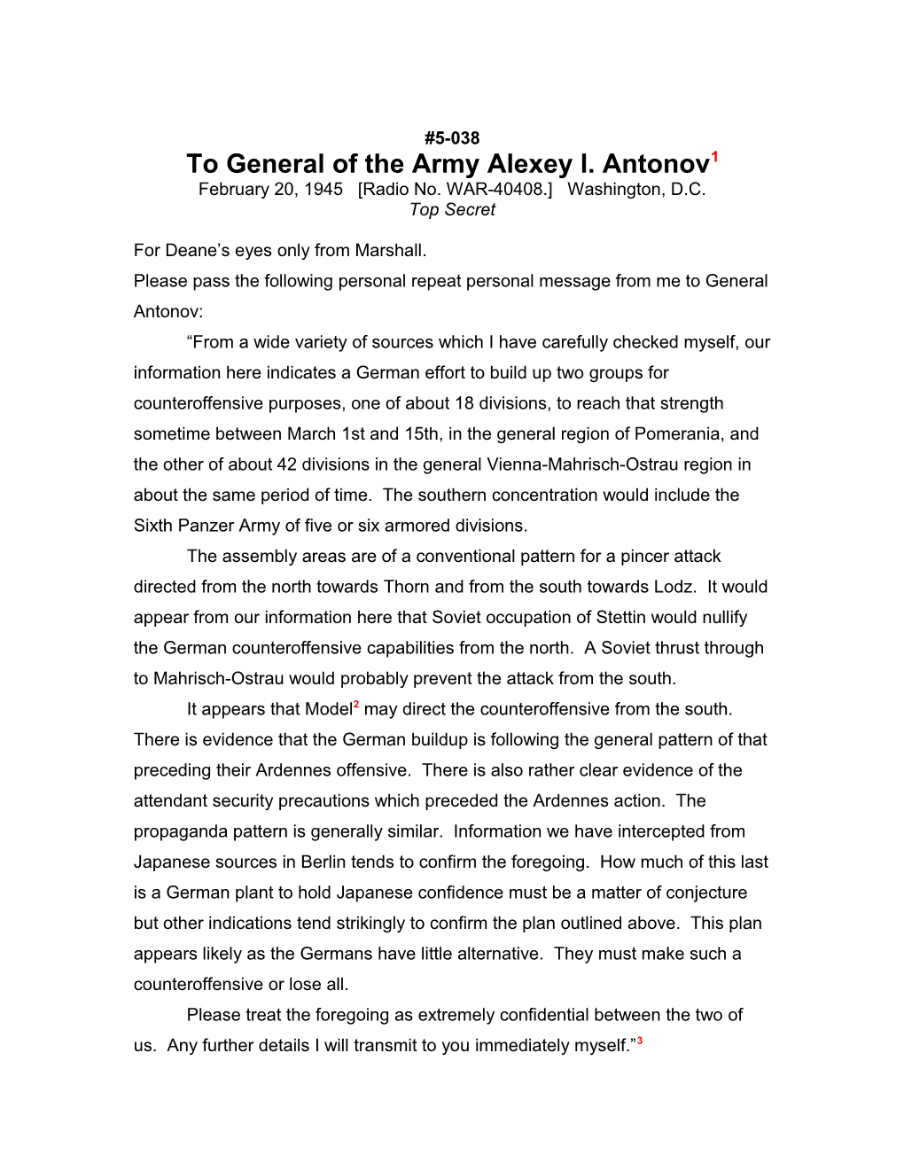 To General of the Army Alexey I. Antonov1