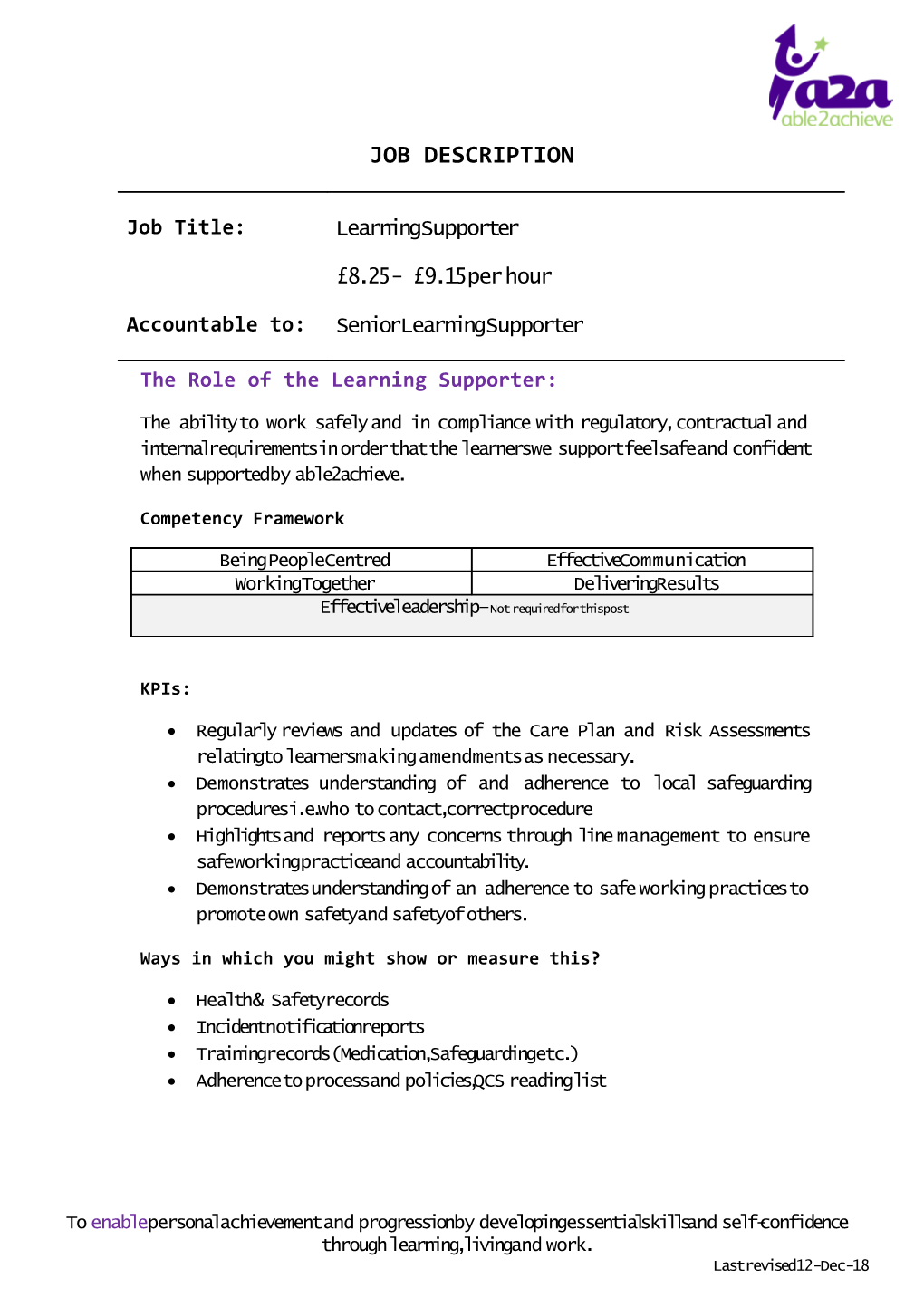 The Role of the Learning Supporter