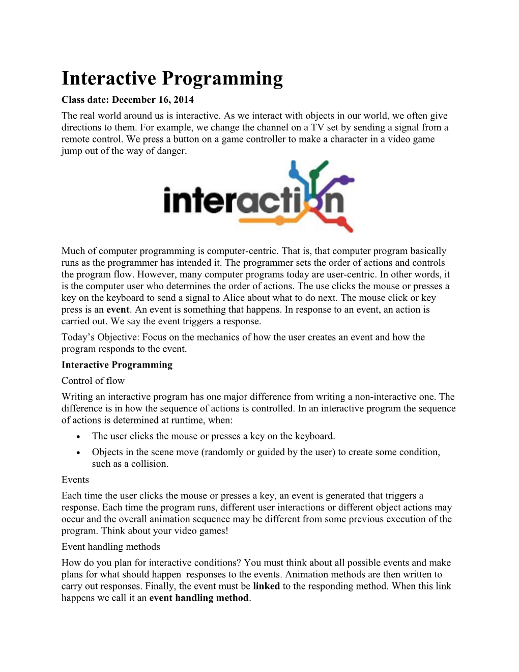 Interactive Programming