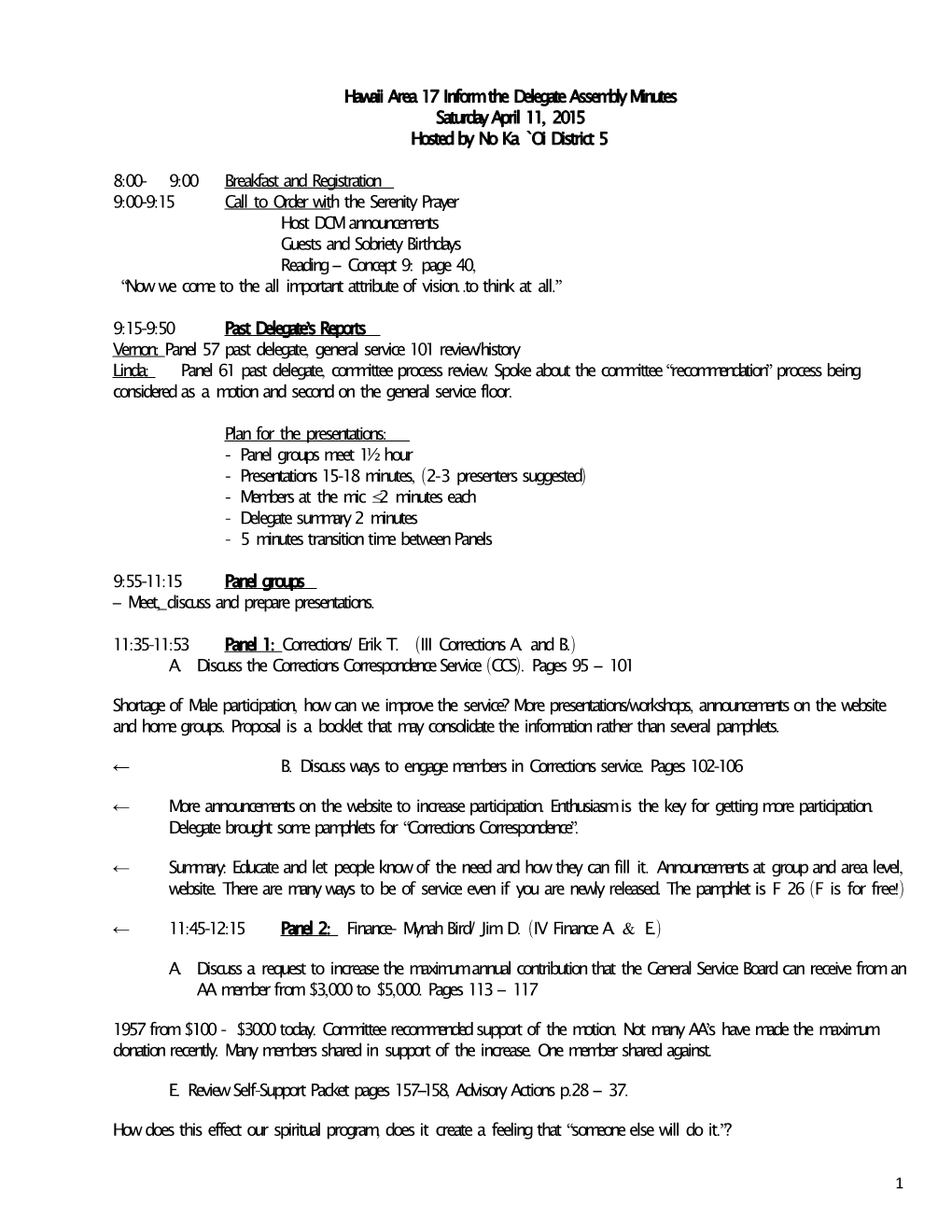 Hawaii Area 17 Inform the Delegate Assembly Minutes