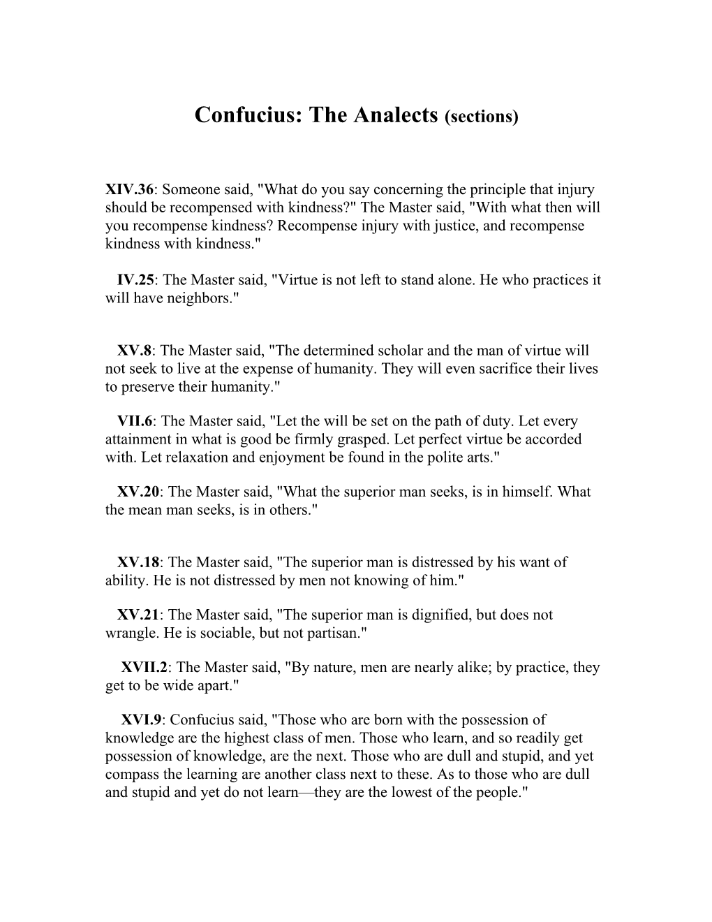Confucius: the Analects (Sections)