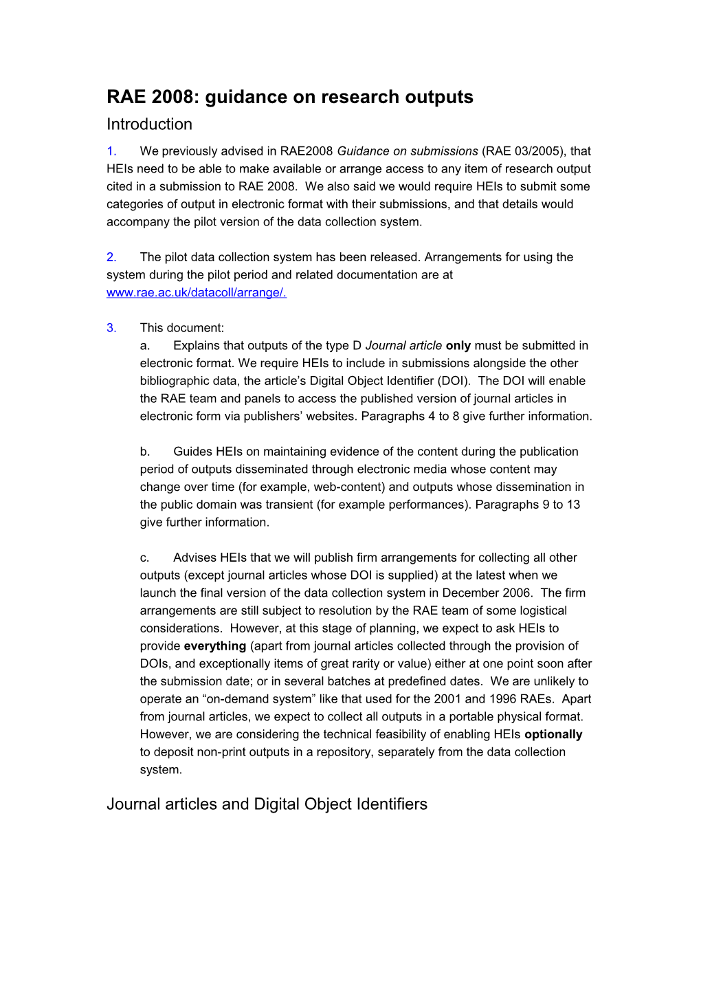 Guidance on Verifying the Content of Dynamic Electronic Outputs Within the RAE 2008 Publication