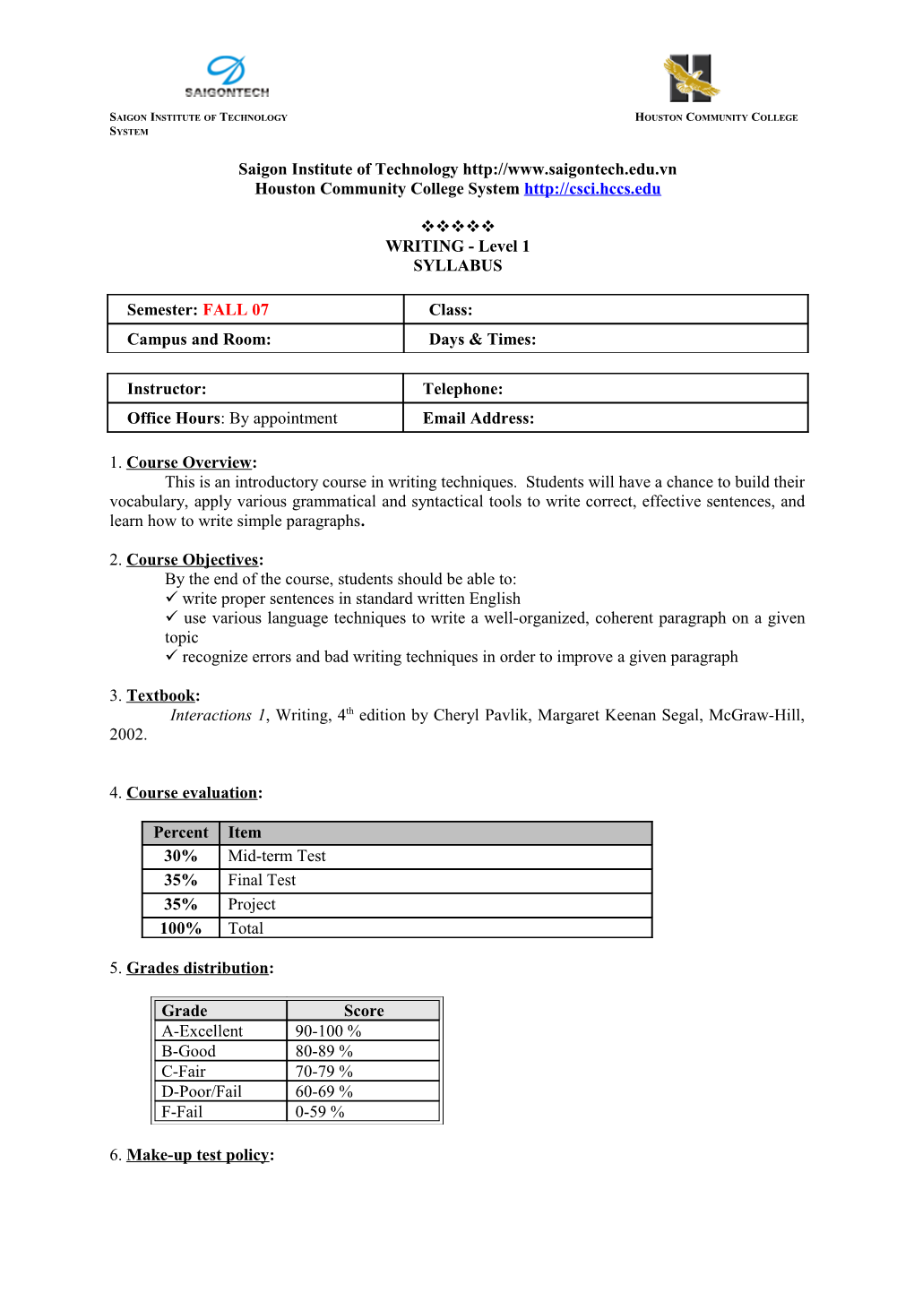 Writing IE-I Course Syllabus