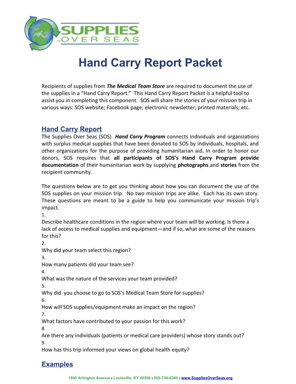 Hand Carry Report Packet