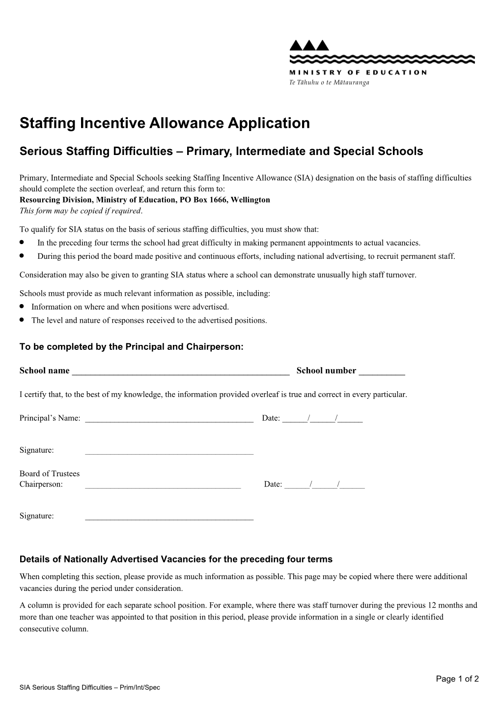 Staffing Incentive Allowance Application