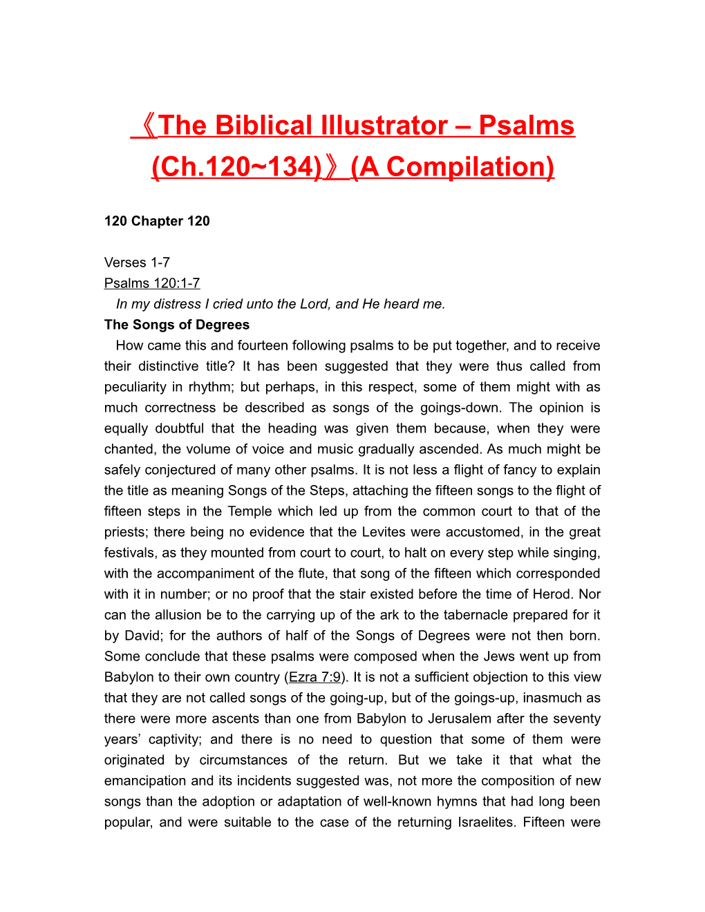 The Biblical Illustrator Psalms (Ch.120 134) (A Compilation)