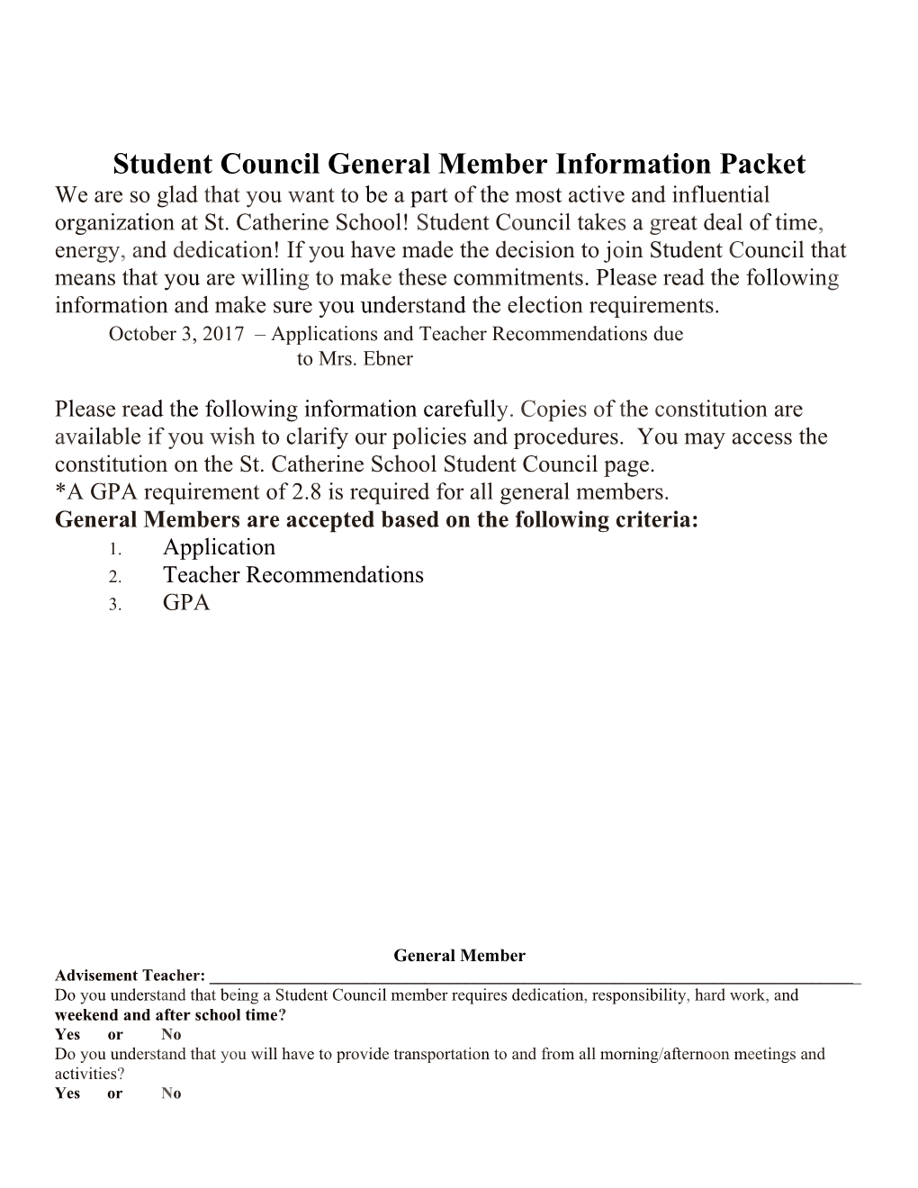 Student Council Election Information Packet