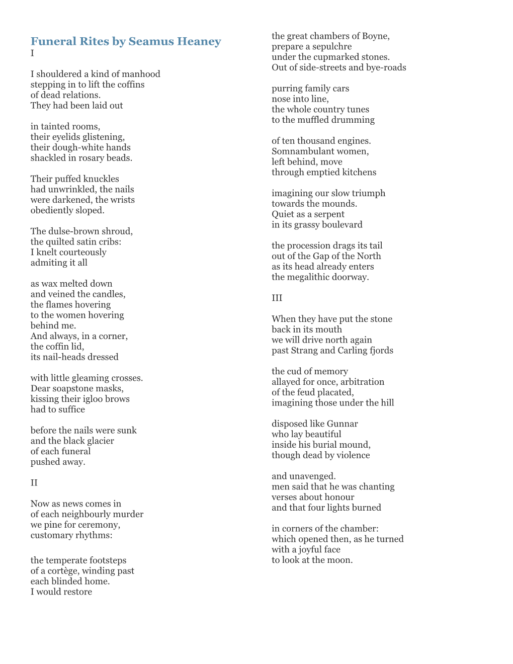 Funeral Rites by Seamus Heaney I I Shouldered a Kind of Manhood Stepping in to Lift The