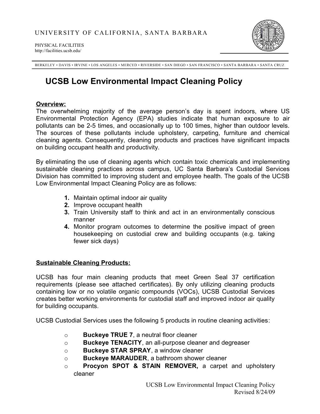 Green Cleaning- Low Environmental Impact Cleaning Policy