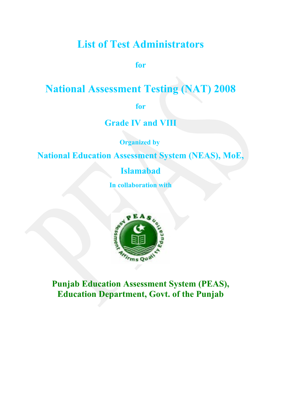 National Assessment Testing (NAT) 2008