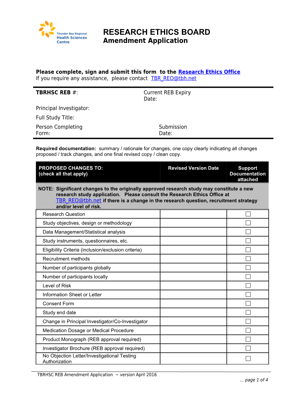 Please Complete, Sign and Submit This Form to the Research Ethics Office