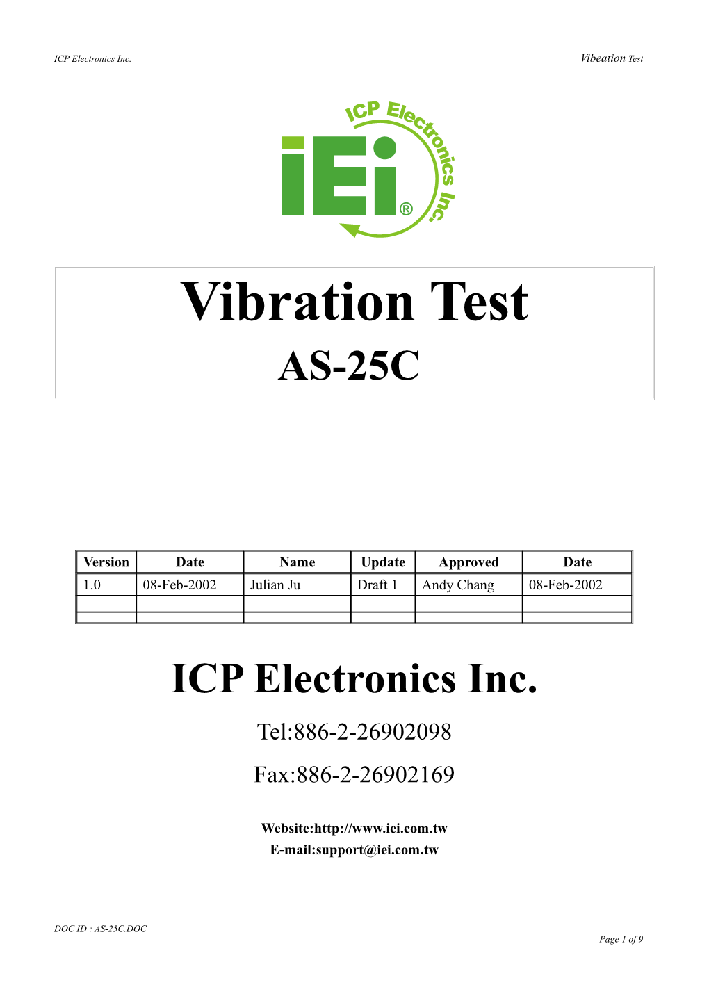 ICP Electronics Inc.Vibeation Test