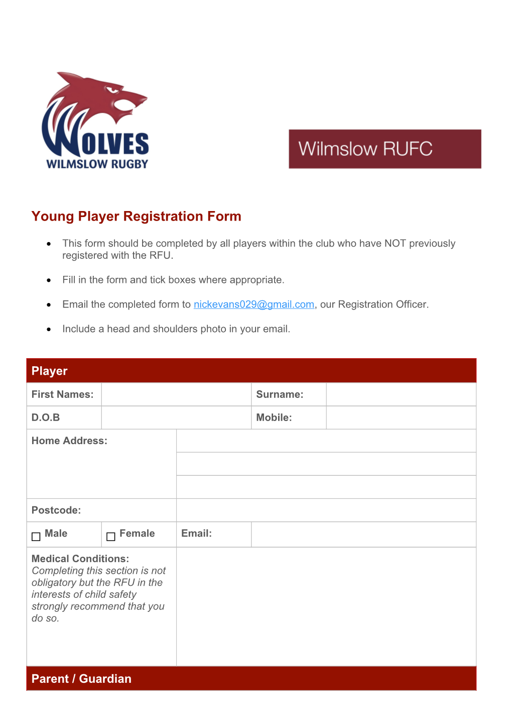 Young Player Registration Form
