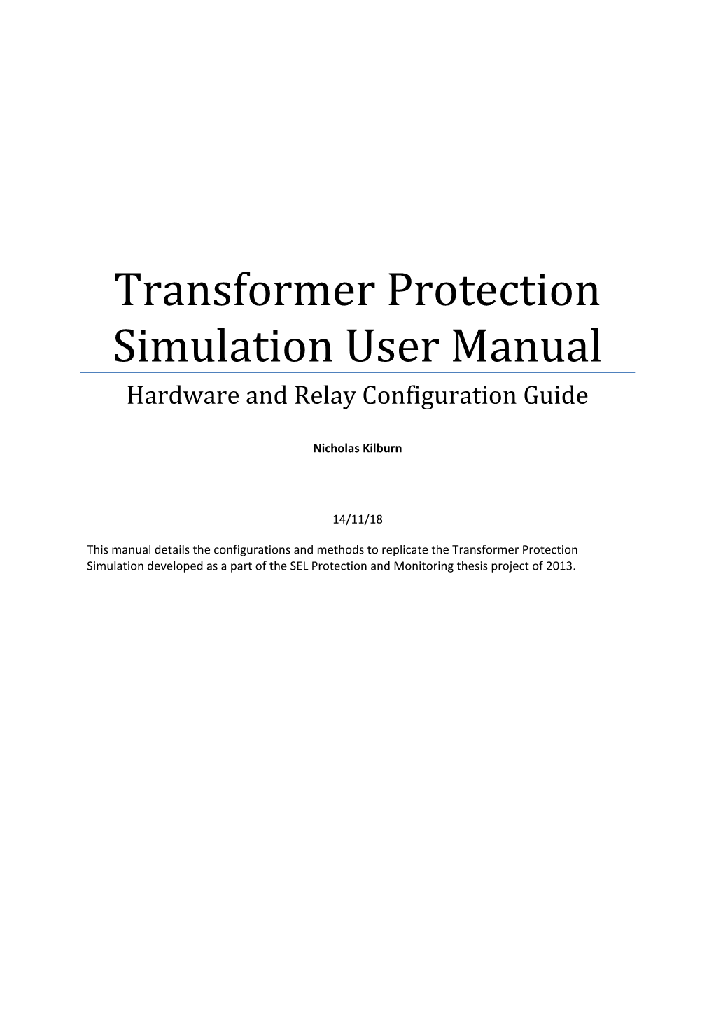 Transformer Protection Simulation User Manual