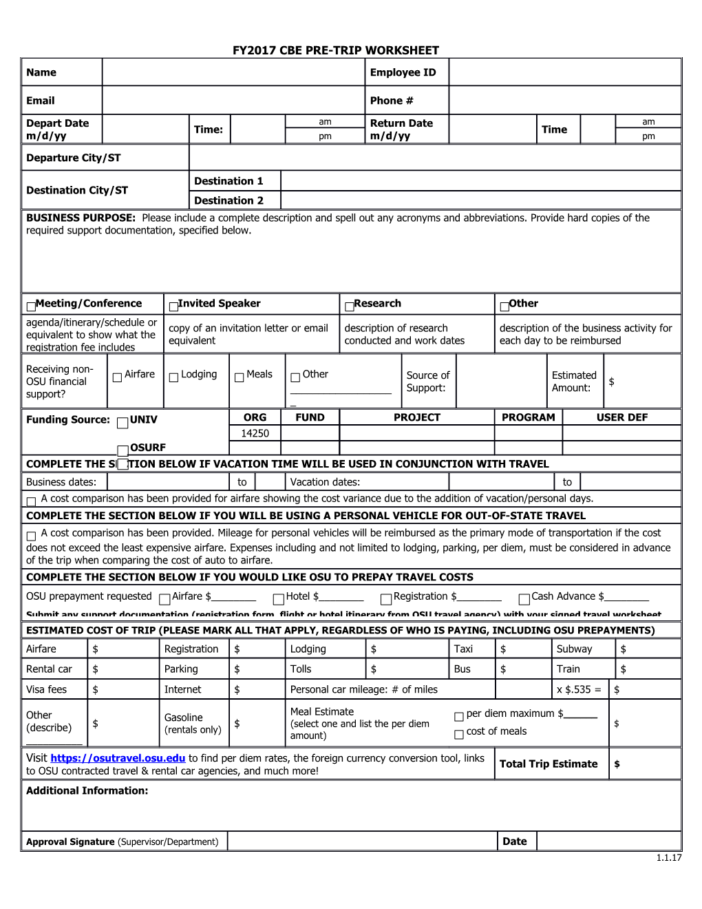 Complete the Section Below IF Vacation Time WILL Be Used in Conjunction with Travel