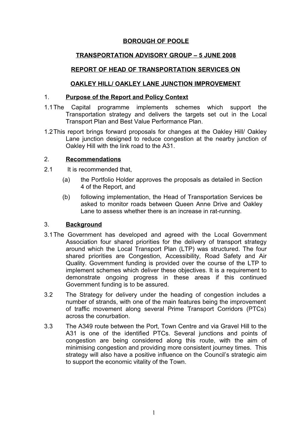 PFD Cllr White - 11062008 - Junction Improvement - Report