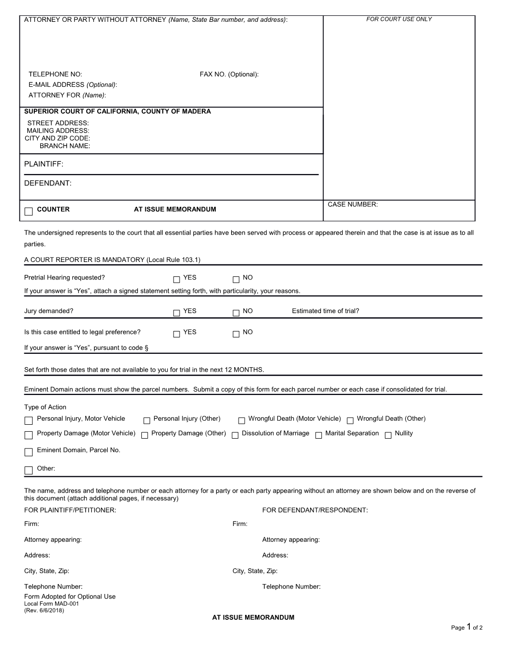 A COURT REPORTER IS MANDATORY (Local Rule 103.1)