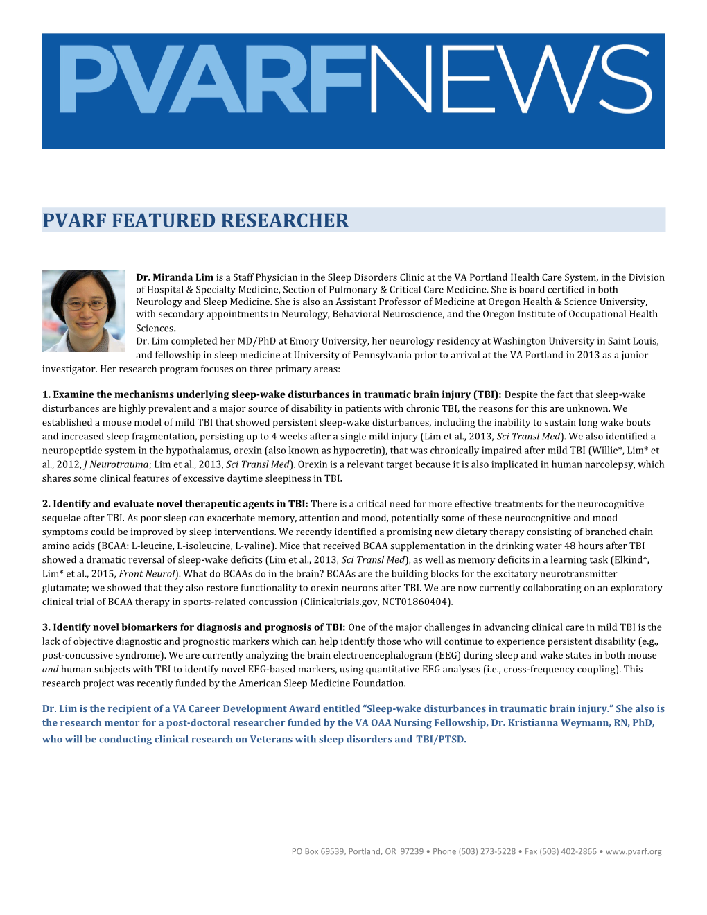 Pvarf Featured Researcher