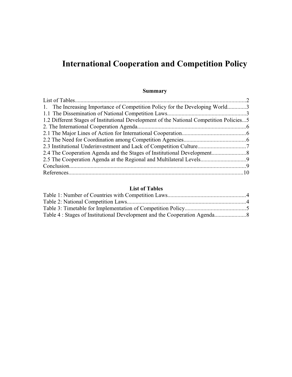 International Cooperation and Competition Policy