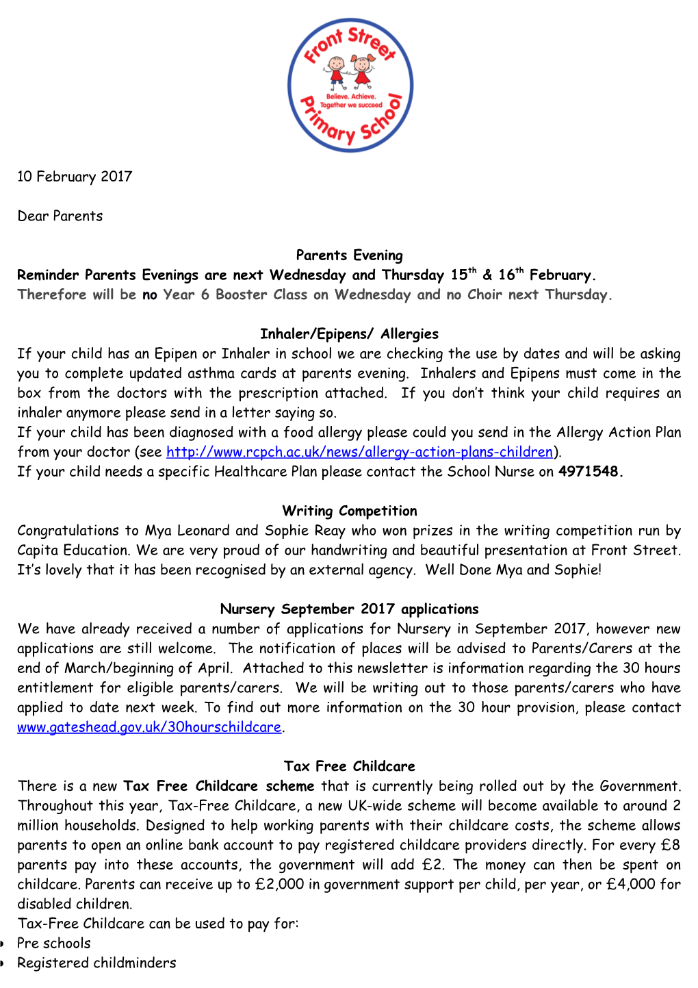 Reminder Parents Evenings Are Next Wednesday and Thursday 15Th & 16Th February