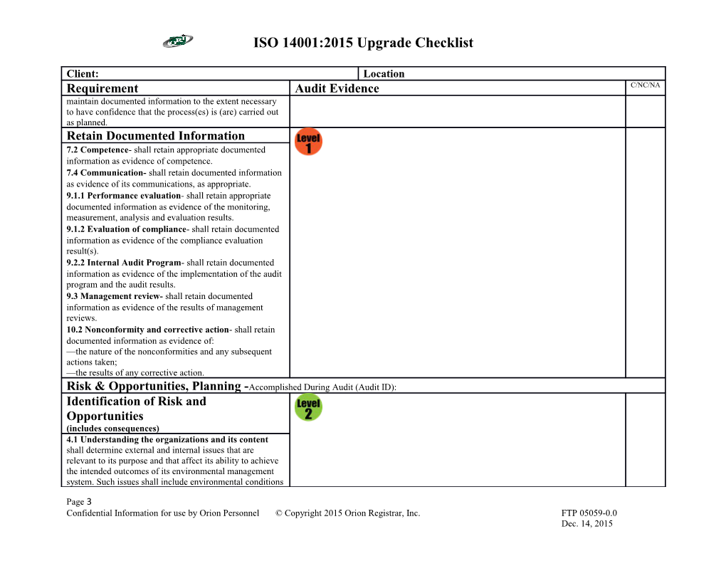 ISO 14001:2015 Upgrade Checklist