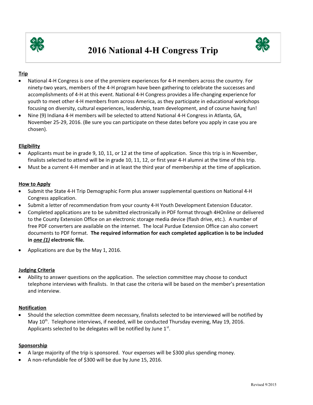 2016National 4-H Congress Trip