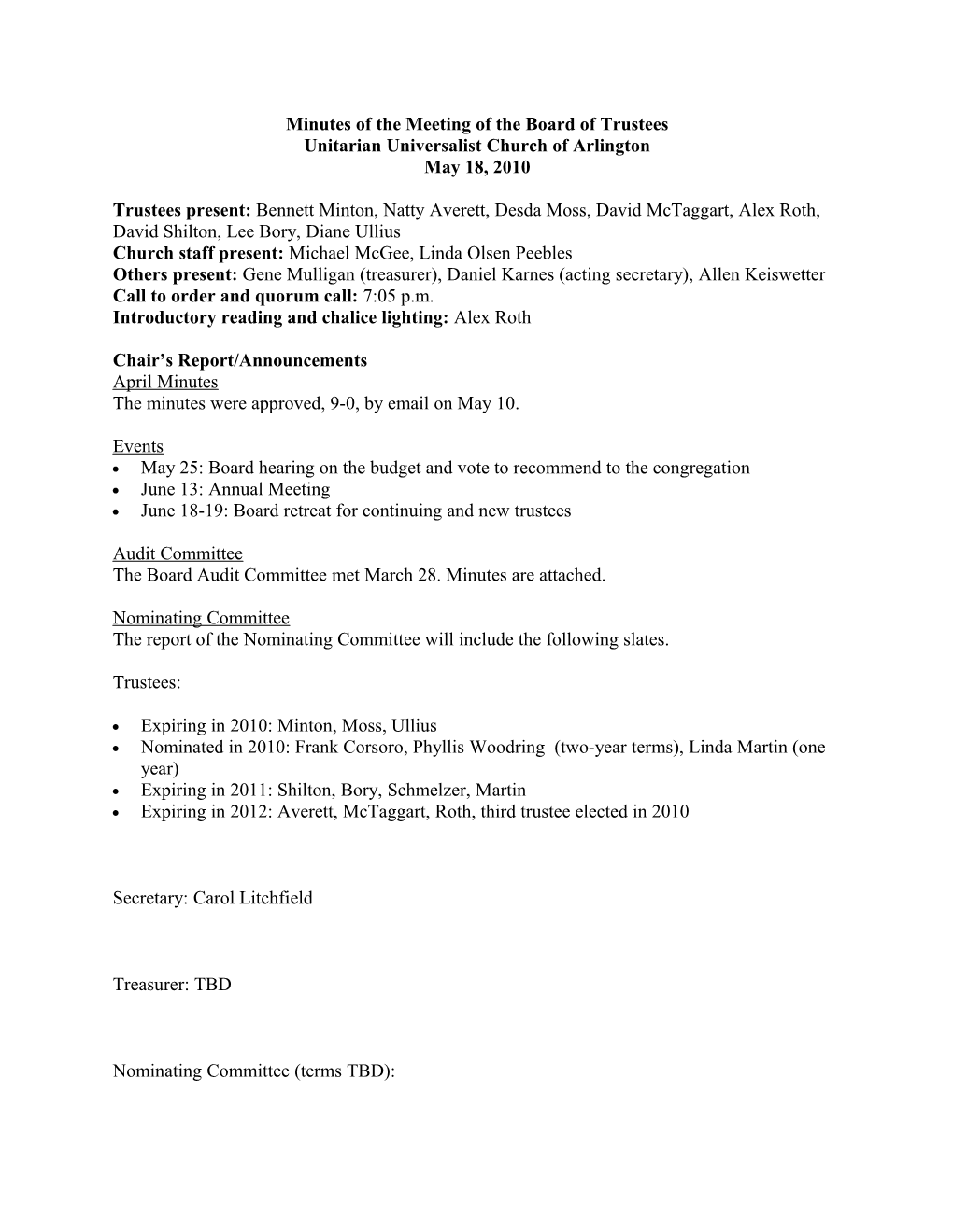 Minutes of the Meeting of the Board of Trustees