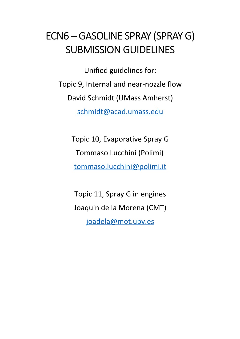 Ecn6 Gasoline Spray (Spray G) Submission Guidelines