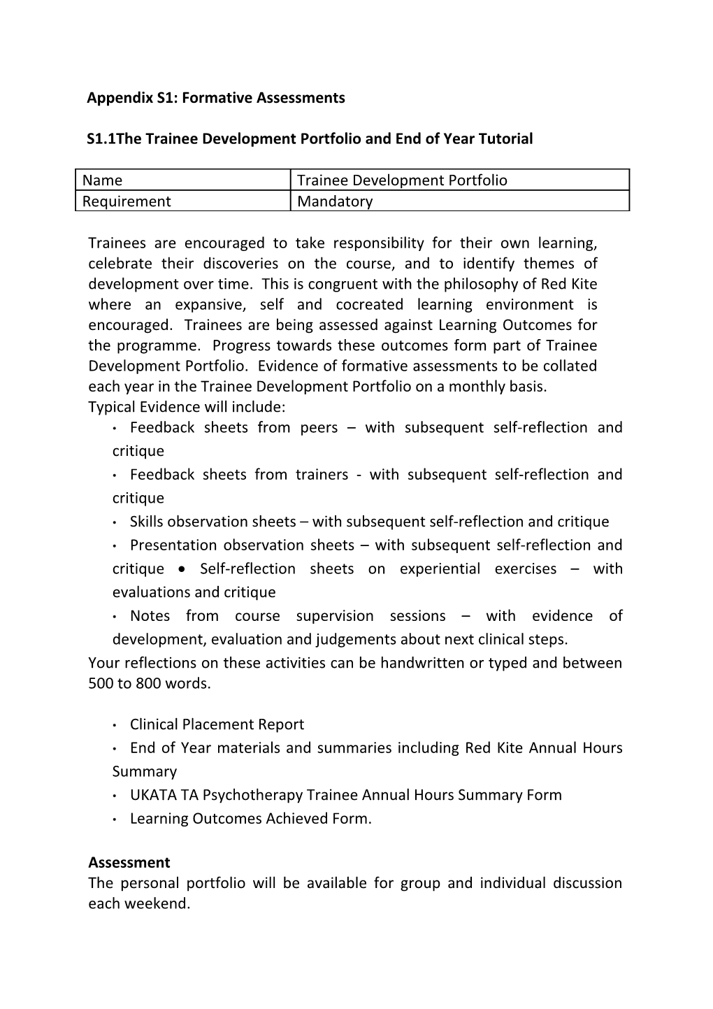 S1.1The Trainee Development Portfolio and End of Year Tutorial