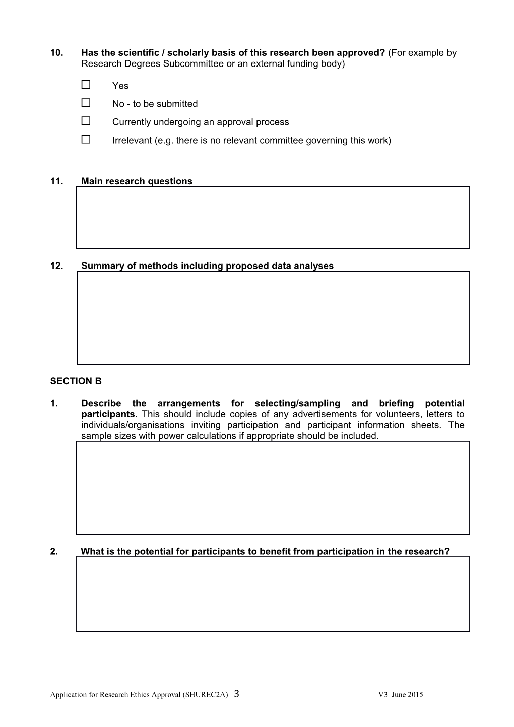 Application for Research Ethics Approval (SHUREC2A)