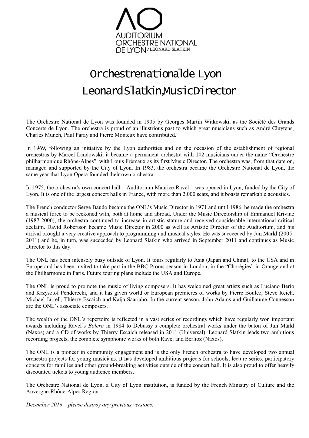 Orchestre National De Lyon