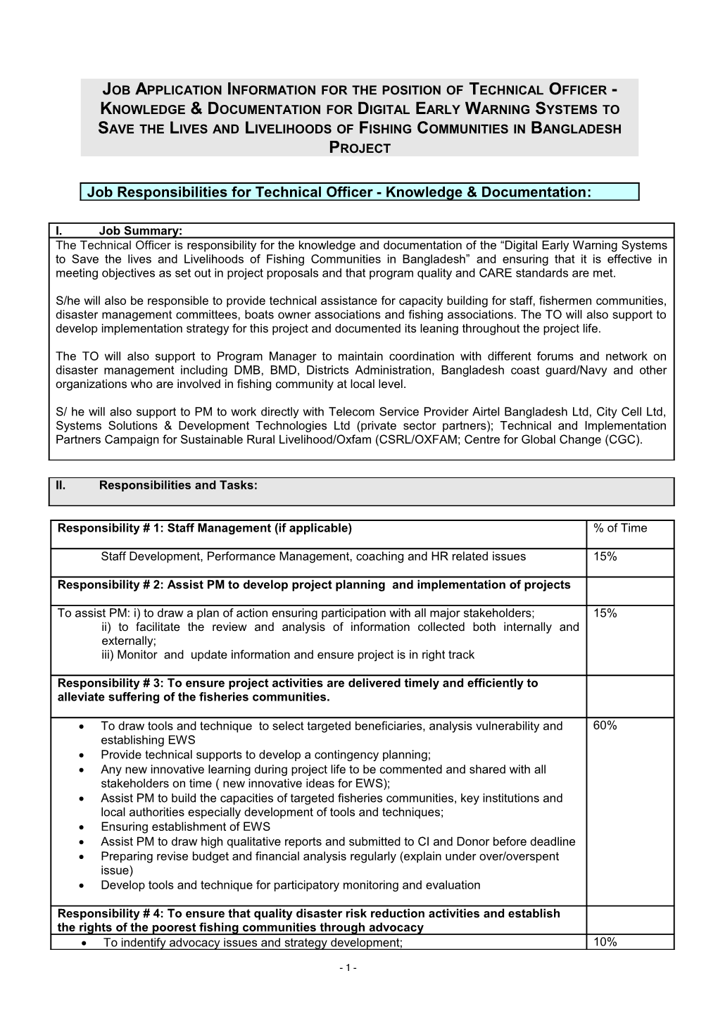 Provide Technical Supports to Develop a Contingency Planning;