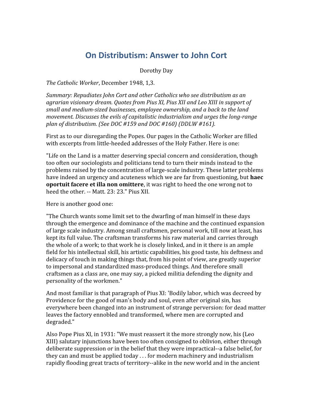 Ondistributism:Answertojohncort