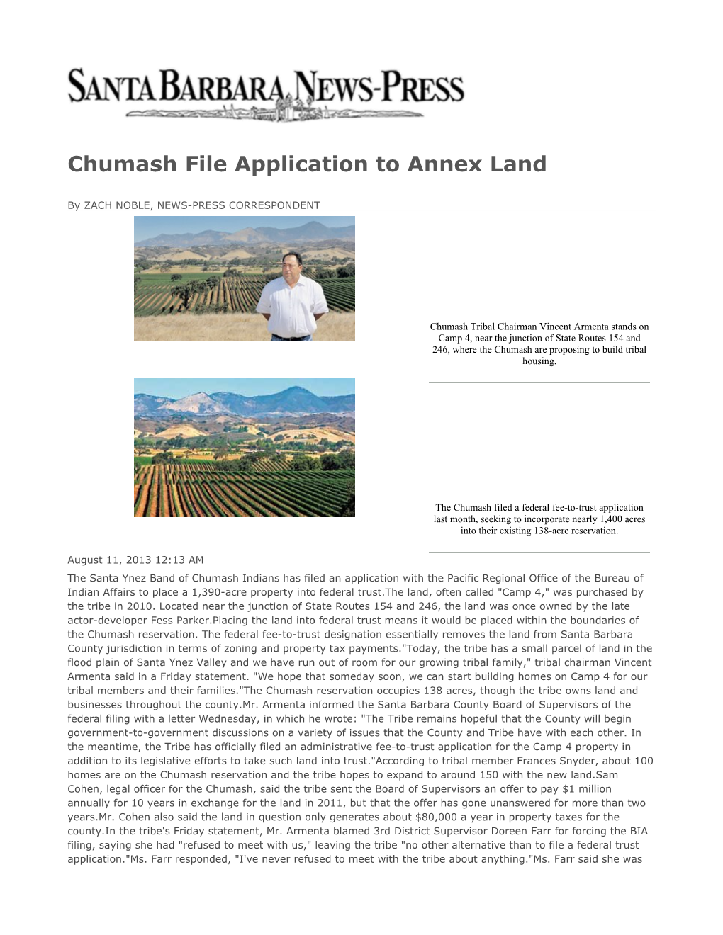 Chumash File Application to Annex Land
