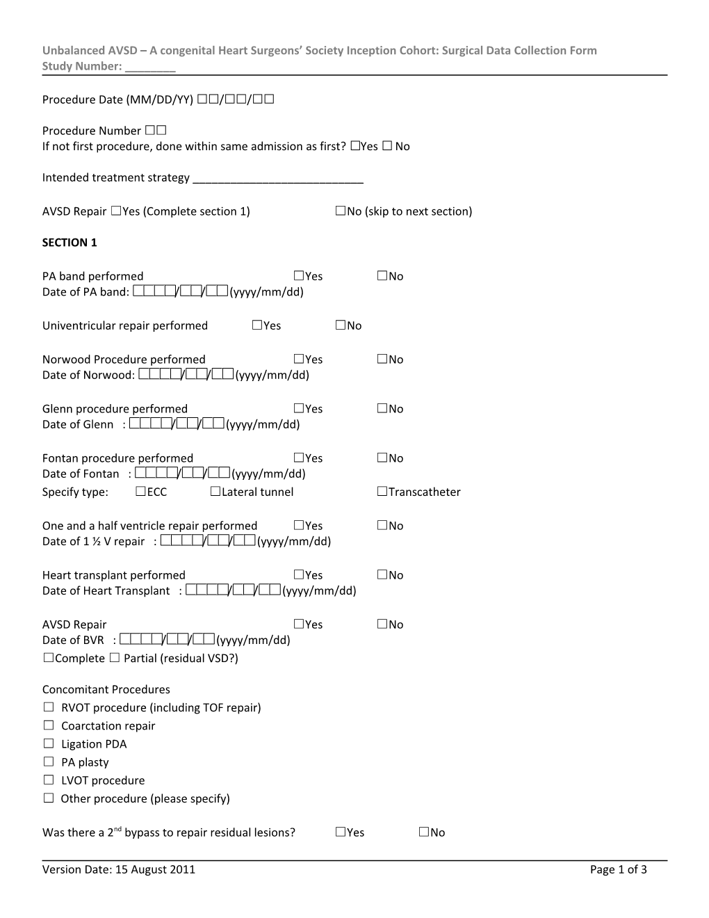 Surgical Data Collection Form